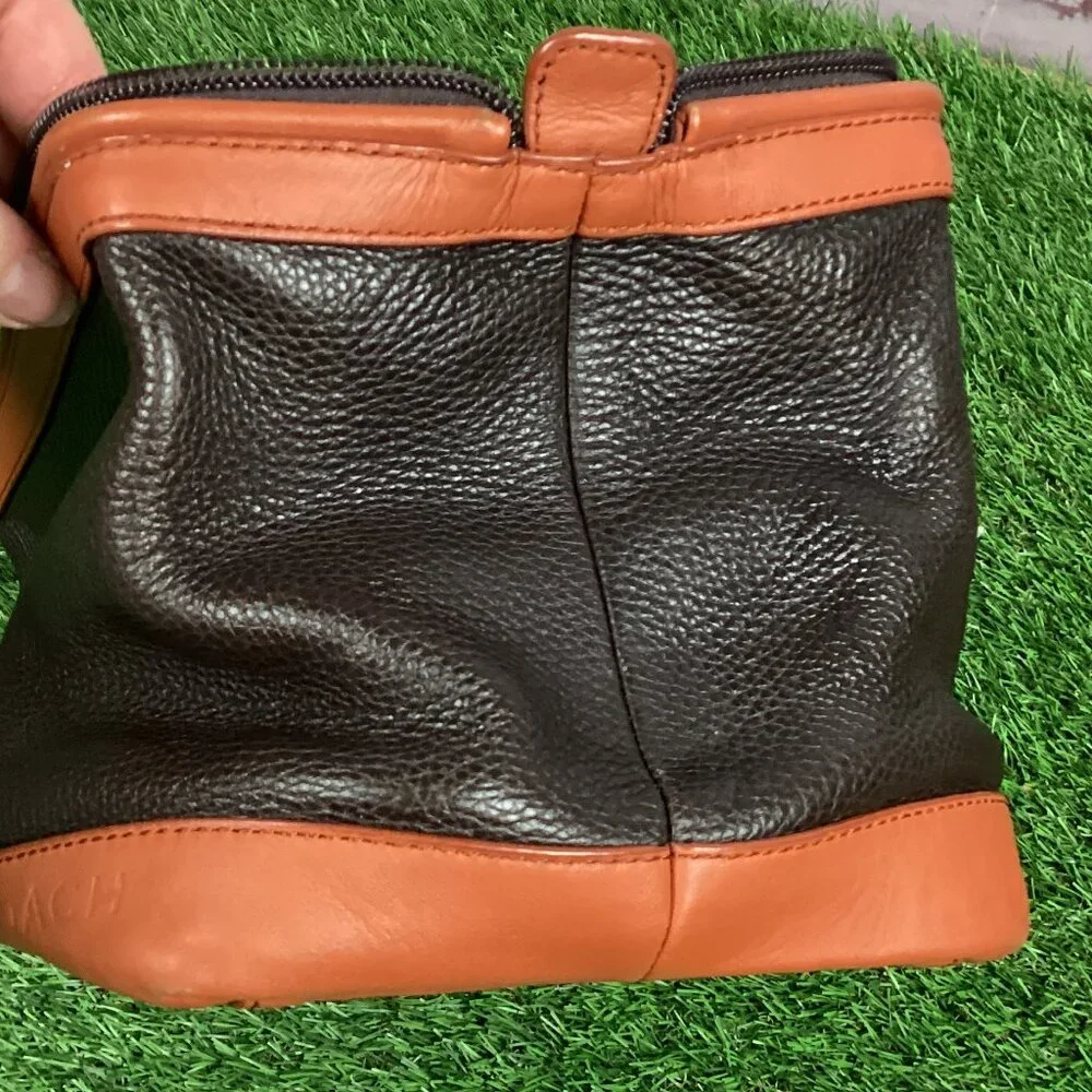 Coach Black & Dark Tan Leather Toiletry Bag Case